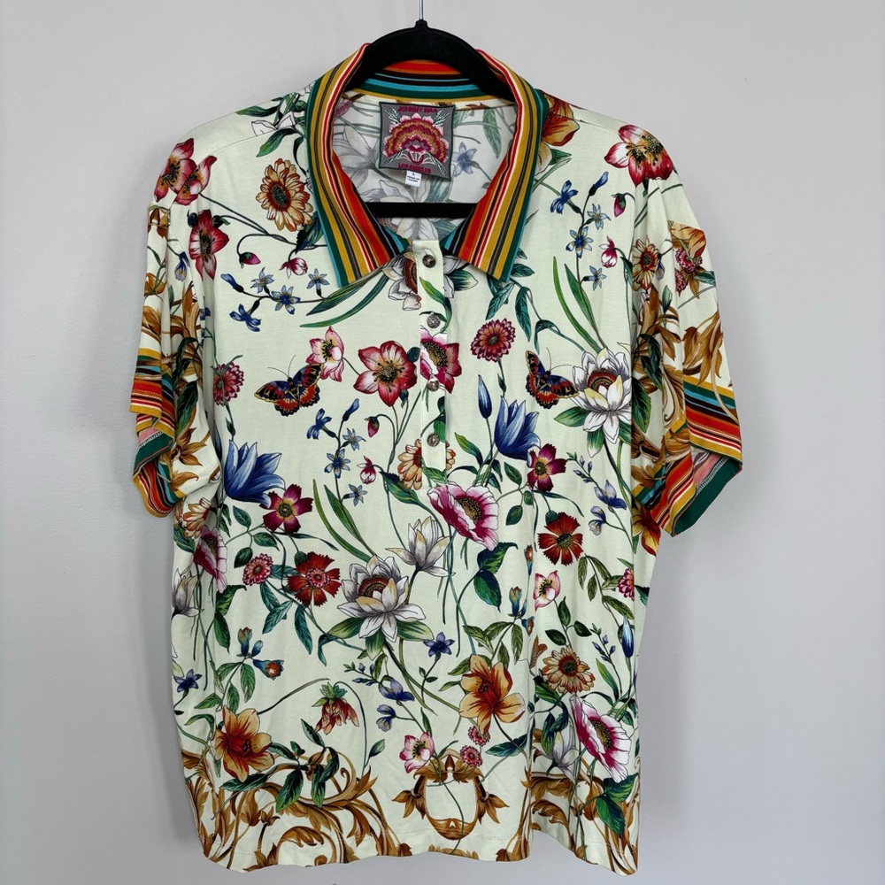Johnny Was Floral Multicolor Polo Top